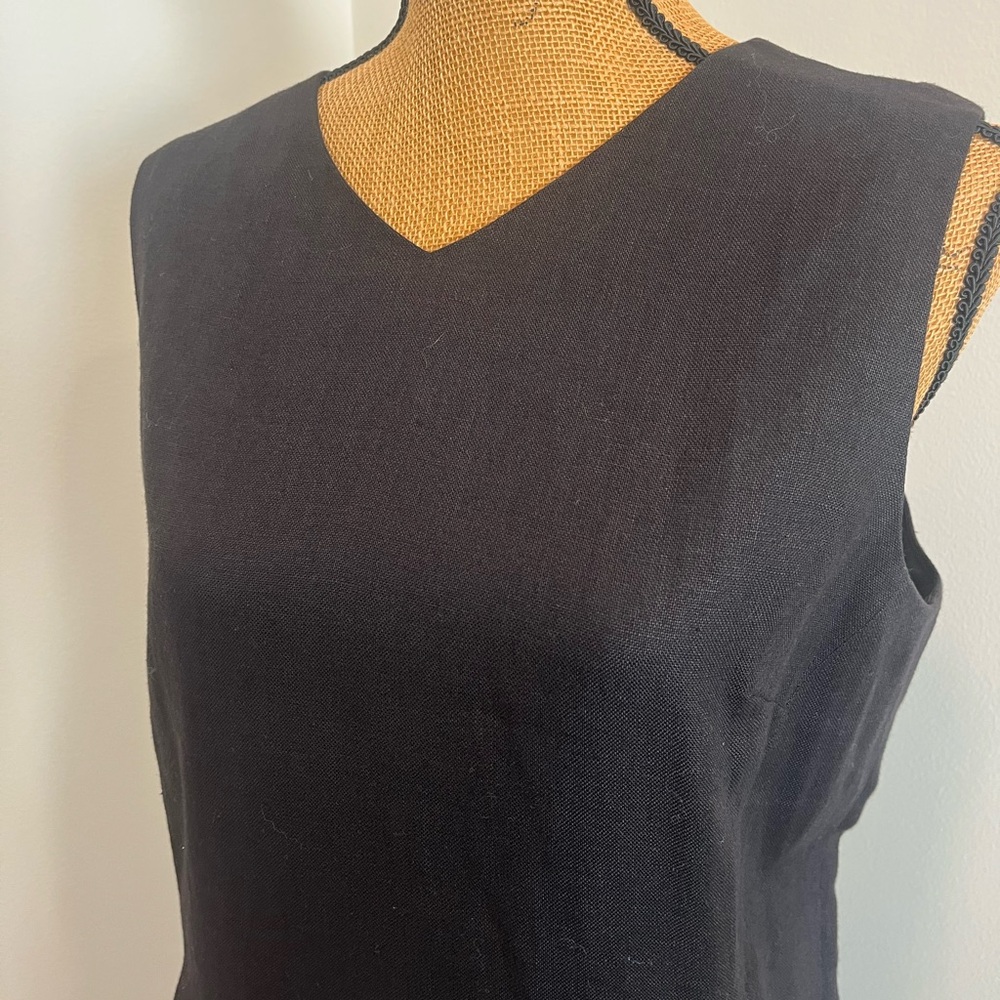 Talbots 100% Irish Linen Midi Sheath Dress Classic V-Neck Black Size 16 - Picture 2 of 16